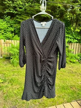 midi monteau button down dress black Black Linen Dress - Button-Up Dress - Short Sleeve Midi Dress